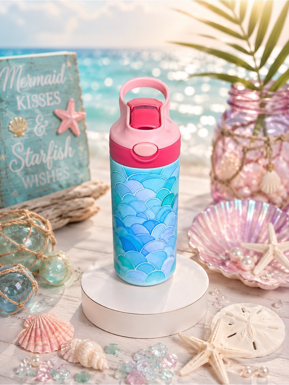 Insulated Mermaid Scale Water Bottle - Pink & Blue